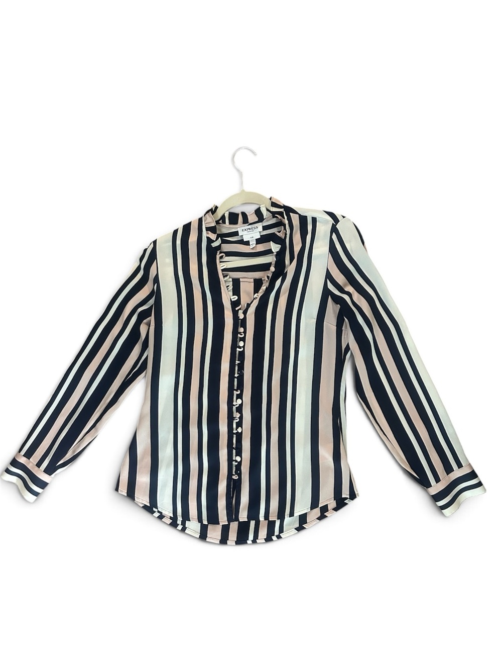 Express Portofino Slim Striped Ruffle Lace-Up Blouse Size Small